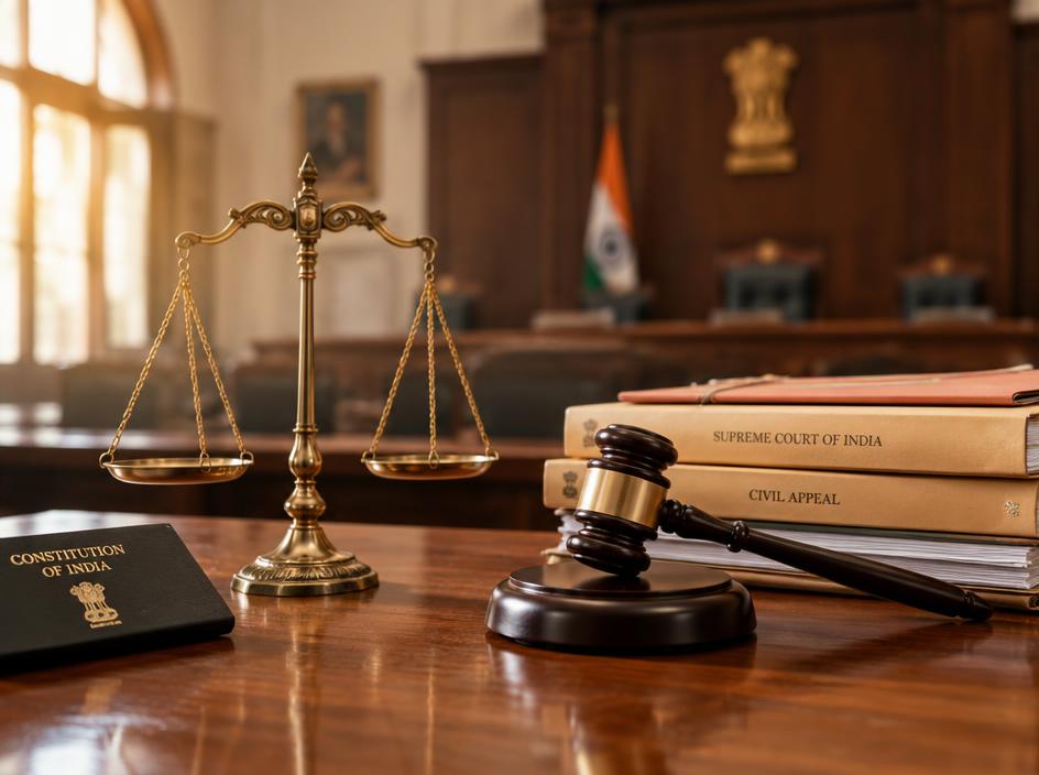 Scales of justice and a gavel on case files
