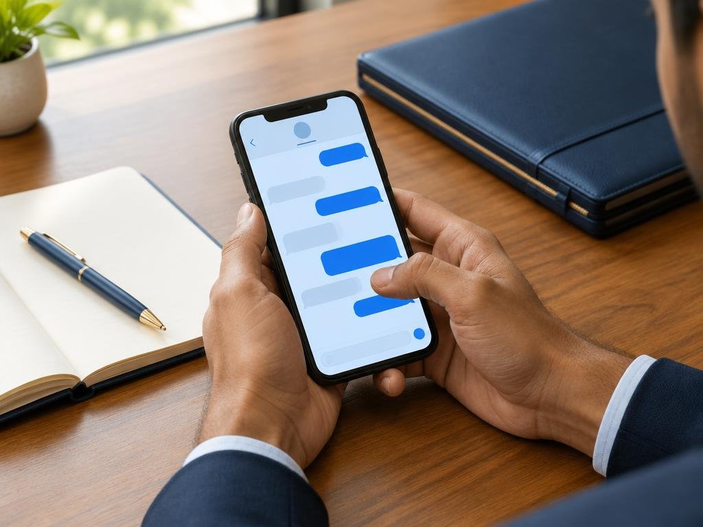 Illustrative scene of a person using a phone for a text consultation